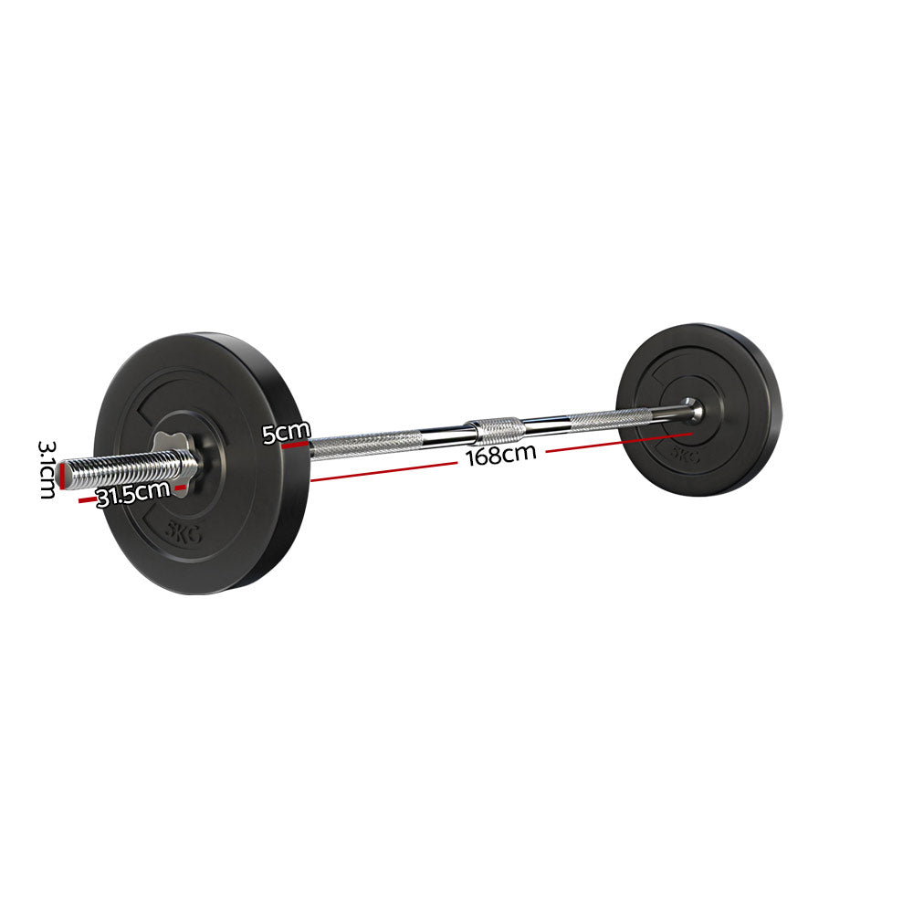 Everfit 18kg Barbell Set Weight Plates Bar Lifting Bench 168cm FIT-K-BB-SET-10KG