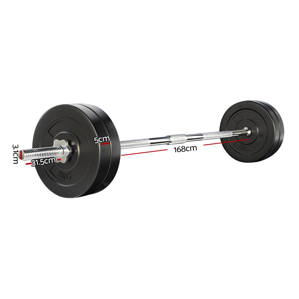 Everfit 28kg Barbell Set Weight Plates Bar Lifting Bench 168cm FIT-K-BB-SET-20KG