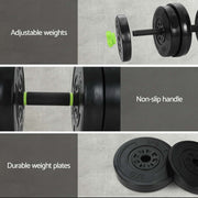 Everfit 25kg Adjustable Dumbbells Set Kettle Bell Weight Plates Barbells Gym FIT-K-DB-25KG