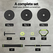 Everfit 25kg Adjustable Dumbbells Set Kettle Bell Weight Plates Barbells Gym FIT-K-DB-25KG