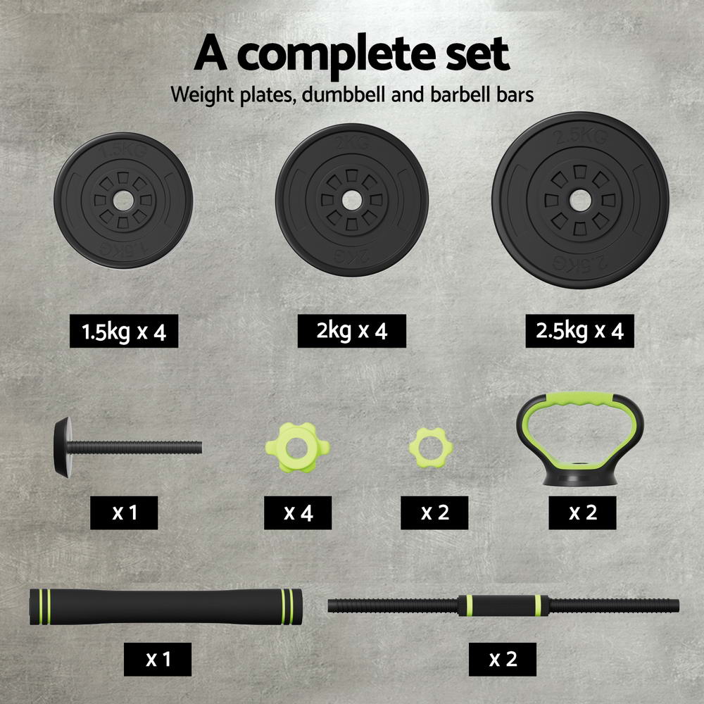 Everfit 25kg Adjustable Dumbbells Set Kettle Bell Weight Plates Barbells Gym FIT-K-DB-25KG