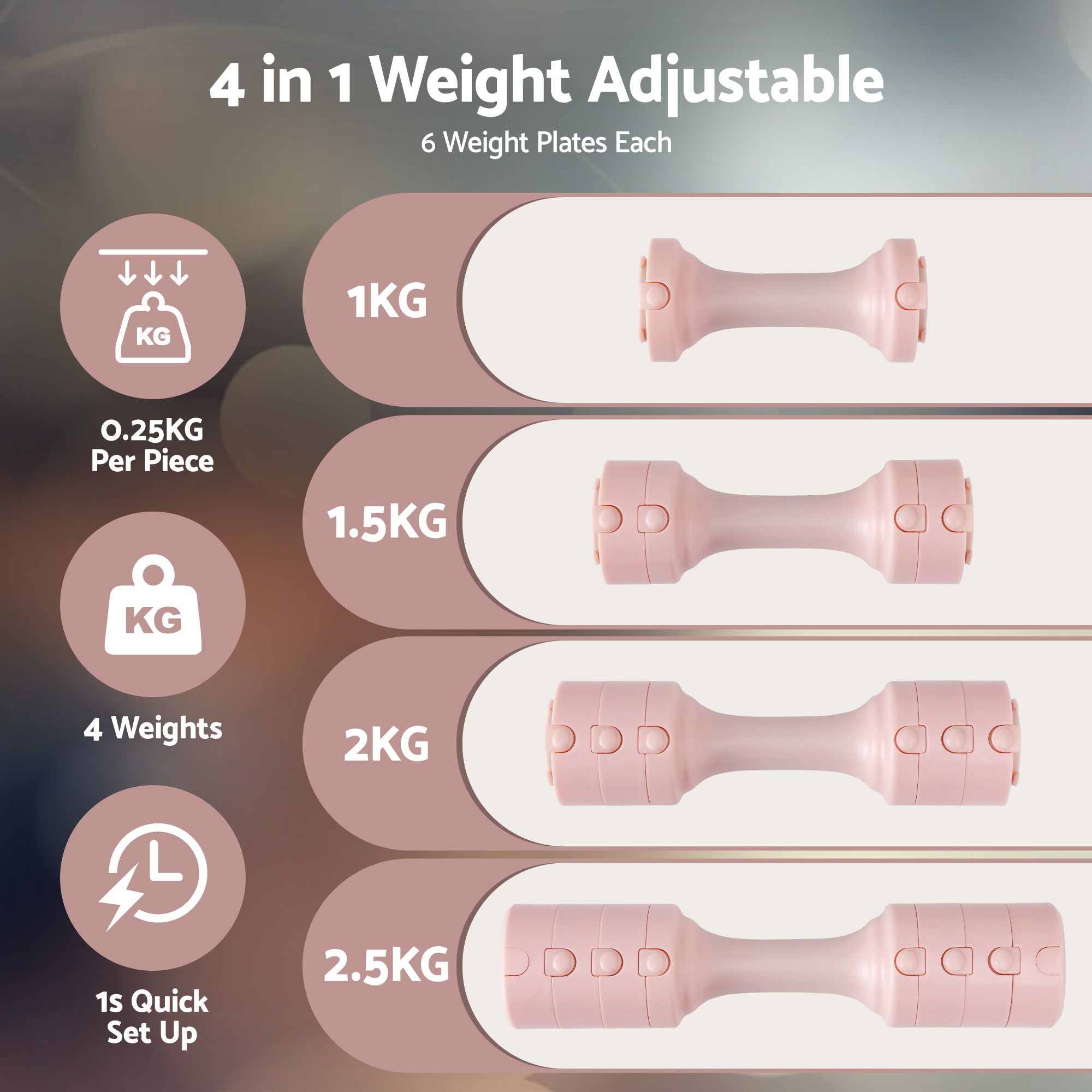 Everfit 2x2.5kg Adjustable Dumbbell Set Weights Set 4-in-1 Home Gym Workout Strength Training FIT-K-DB-5KG