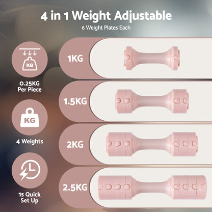 Everfit 2x2.5kg Adjustable Dumbbell Set Weights Set 4-in-1 Home Gym Workout Strength Training FIT-K-DB-5KG