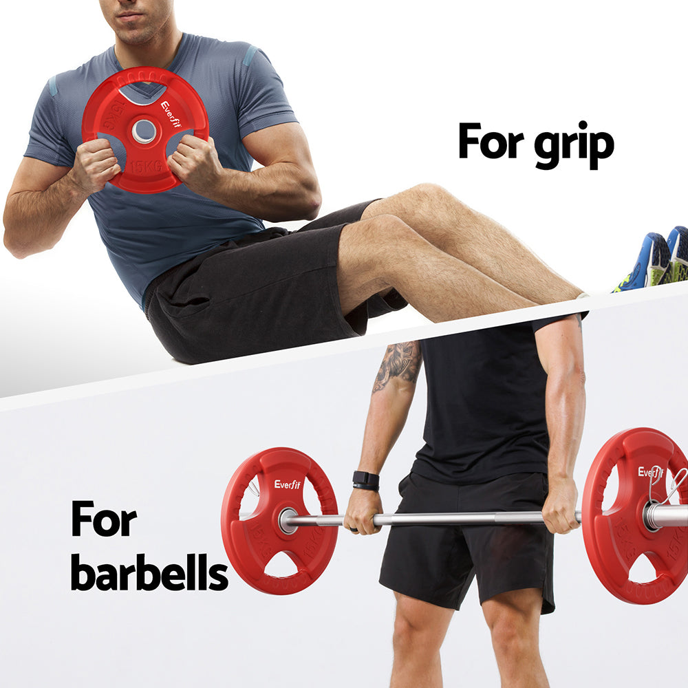 Everfit Weight Plates Olympic 15kg Dumbbell Barbell Plate Weight Lifting Home Gym Red FIT-K-DB-PL-15KG-RD
