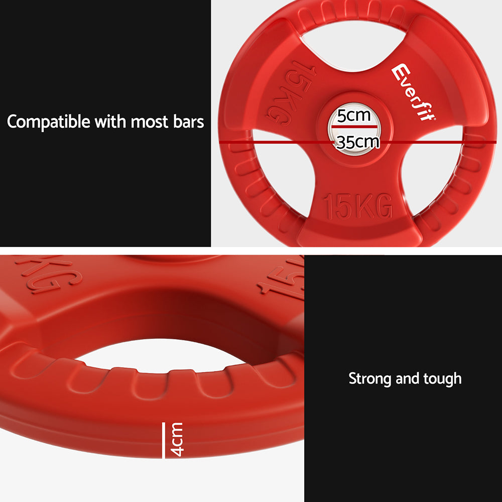 Everfit Weight Plates Olympic 15kg Dumbbell Barbell Plate Weight Lifting Home Gym Red FIT-K-DB-PL-15KG-RD