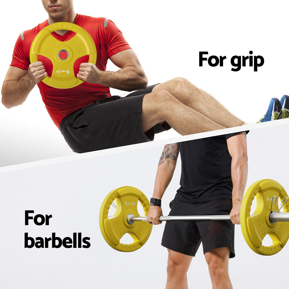 Everfit Weight Plates Olympic 20kg Dumbbell Barbell Plate Weight Lifting Home Gym Yellow FIT-K-DB-PL-20KG-YE