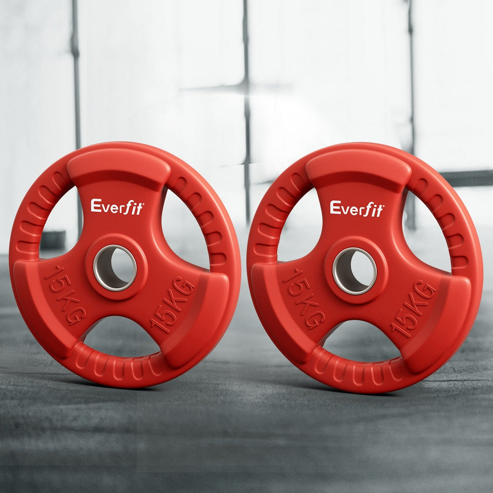 Everfit Weight Plates Olympic 15kgx2 Dumbbell Barbell Plate Weight Lifting Home Gym Red FIT-K-DB-PL-SET-30KG