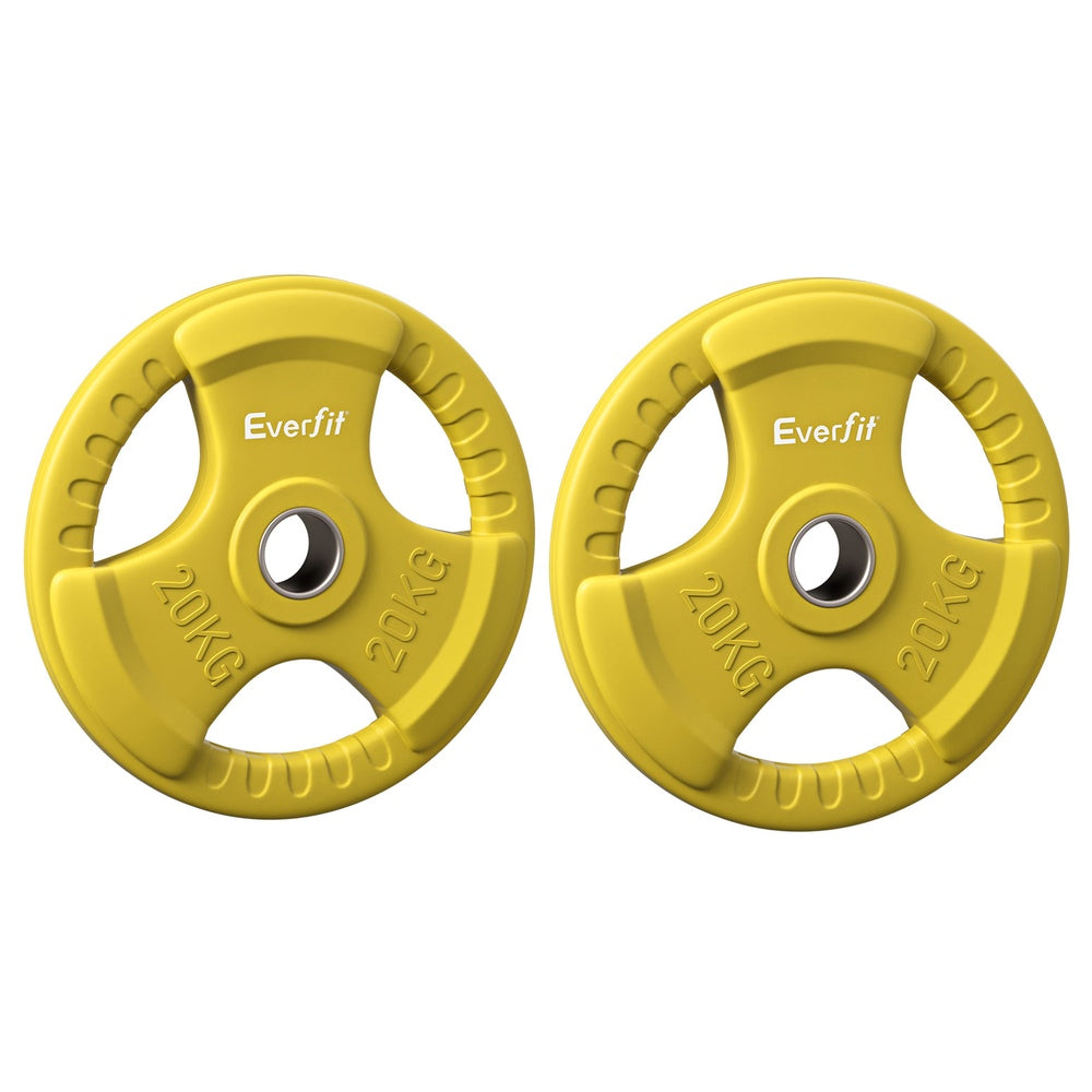 Everfit Weight Plates Olympic 20kgx2 Dumbbell Barbell Plate Weight Lifting Home Gym Yellow FIT-K-DB-PL-SET-40KG