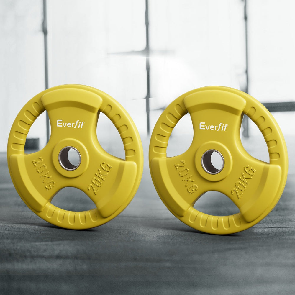 Everfit Weight Plates Olympic 20kgx2 Dumbbell Barbell Plate Weight Lifting Home Gym Yellow FIT-K-DB-PL-SET-40KG