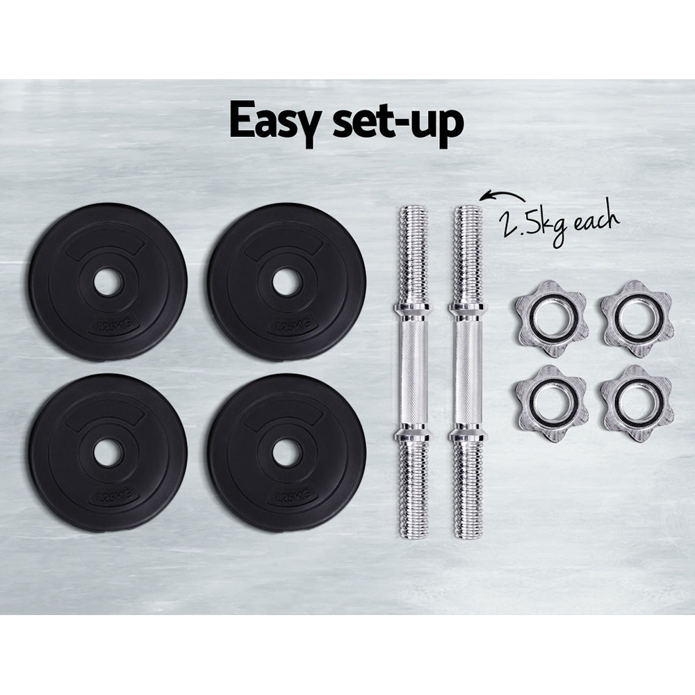 Everfit 10kg Dumbbell Set Weight Plates Dumbbells Lifting Bench FIT-K-DB-SET-30-A
