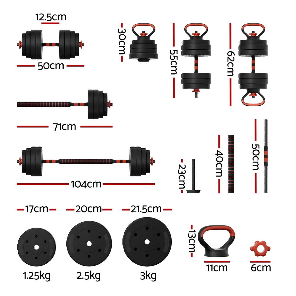 Everfit 40kg Adjustable Dumbbells Set Kettle Bell Weight Plates Barbells Gym FIT-K-DB-SET-40KG-AB