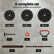 Everfit 40kg Adjustable Dumbbells Set Kettle Bell Weight Plates Barbells Gym FIT-K-DB-SET-40KG-AB