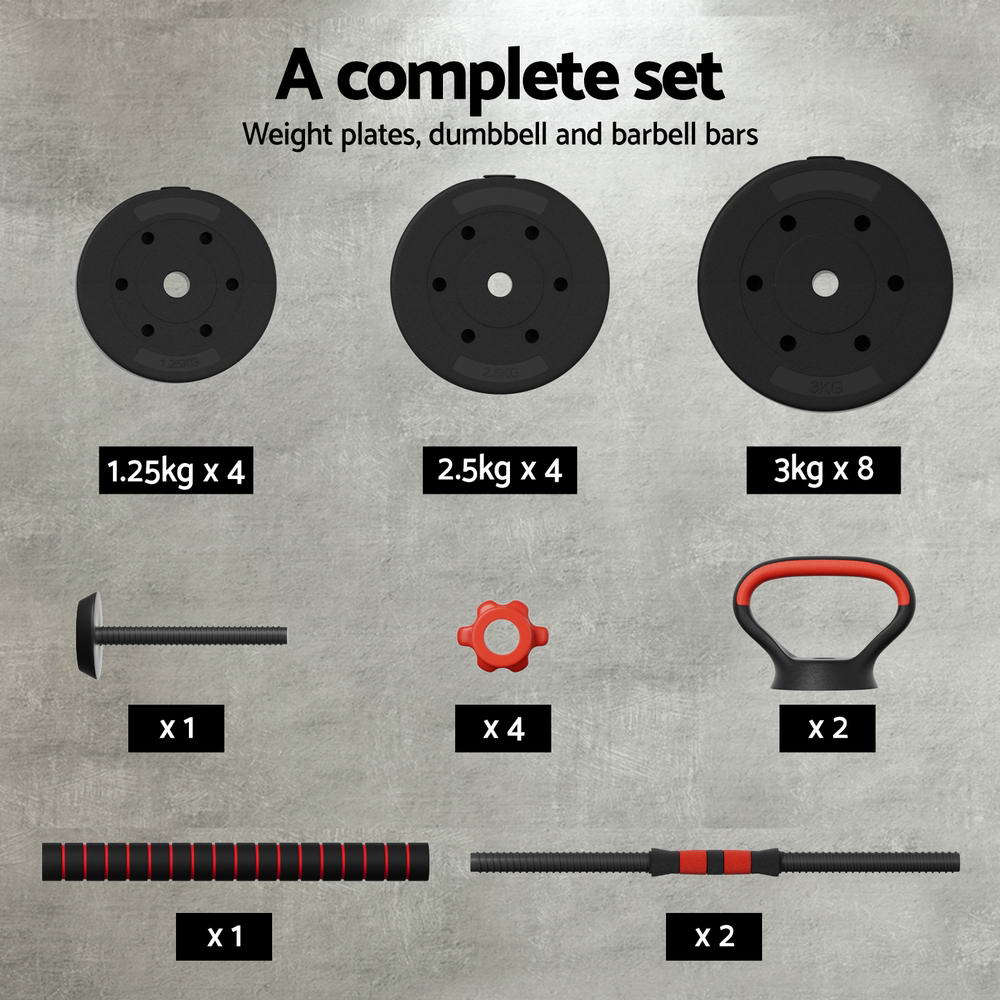 Everfit 40kg Adjustable Dumbbells Set Kettle Bell Weight Plates Barbells Gym FIT-K-DB-SET-40KG-AB