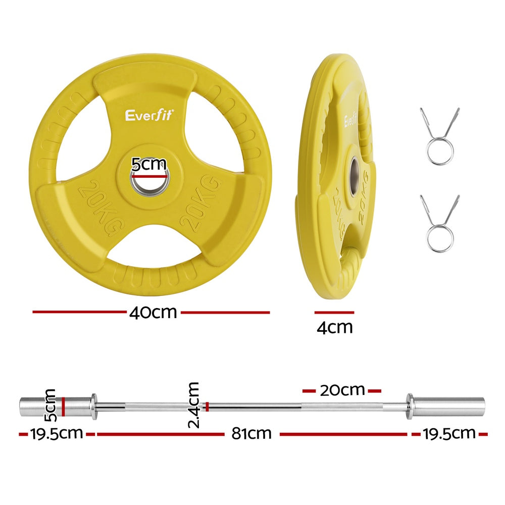 Everfit Barbells 46KG 120CM Dumbbell Barbell Plate Weight Lifting Home Gym Yellow FIT-K-DB-SET-46KG