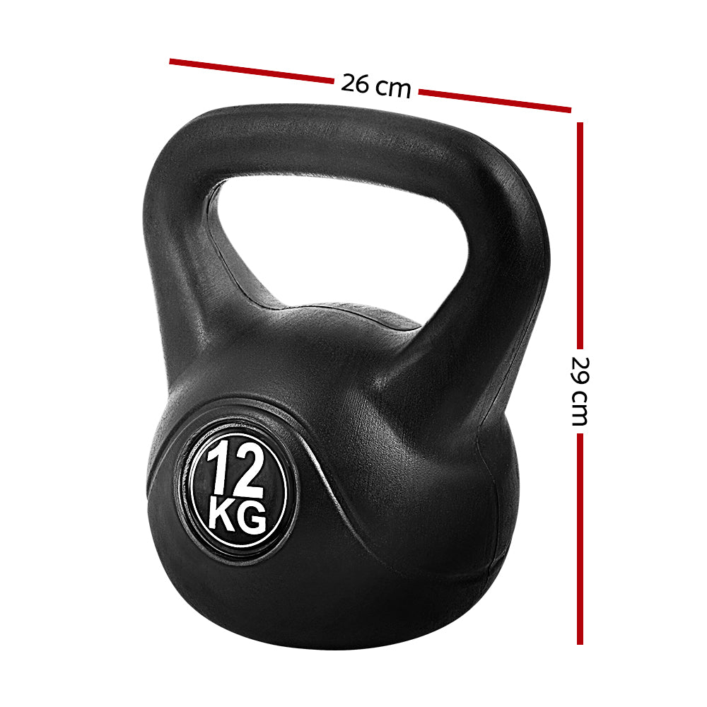 Everfit 12kg Kettlebell Set Weight Lifting Bench Dumbbells Kettle Bell Gym Home FIT-K-KB-12KG-BLACK
