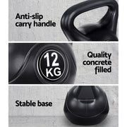 Everfit 12kg Kettlebell Set Weight Lifting Bench Dumbbells Kettle Bell Gym Home FIT-K-KB-12KG-BLACK