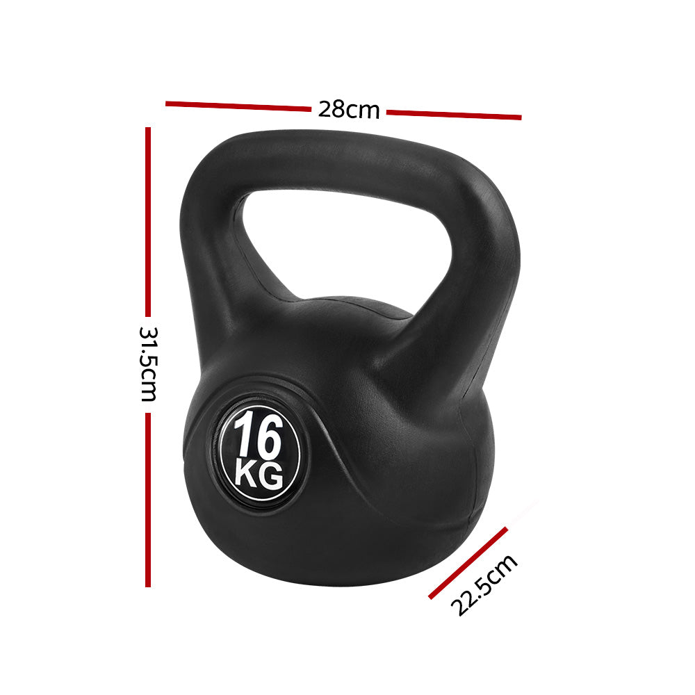 Everfit 16kg Kettlebell Set Weight Lifting Bench Dumbbells Kettle Bell Gym Home FIT-K-KB-16KG-BLACK