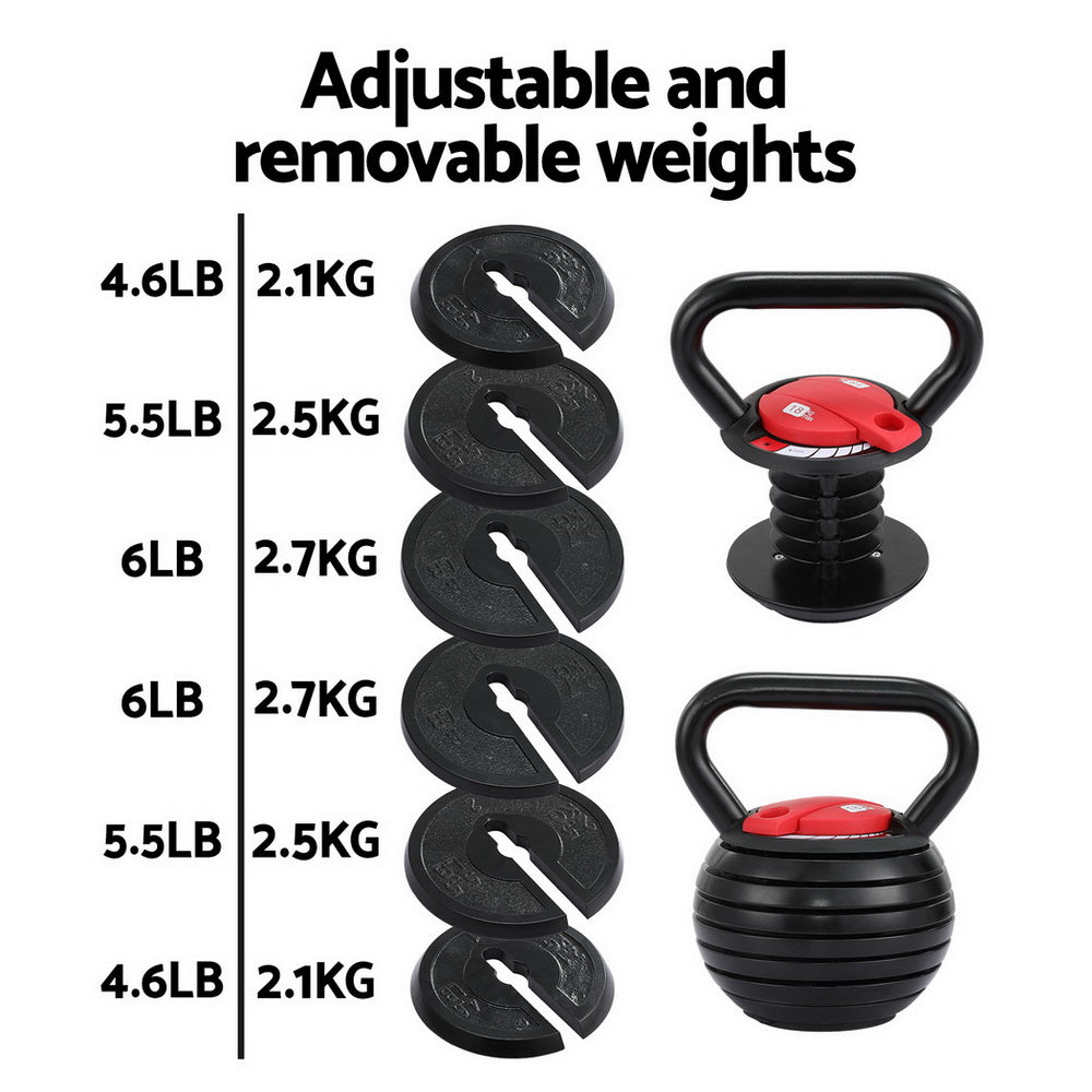 Everfit 18kg Adjustable Kettlebell Set Portable Kettle Bell Weight Dumbbells 10lbs 40lbs FIT-K-KB-18KG-BK