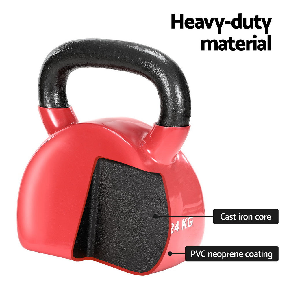 Everfit 24kg Kettlebell Weightlifting Bench Dumbbells Kettle Bell Gym Home FIT-K-KB-24KG-RD