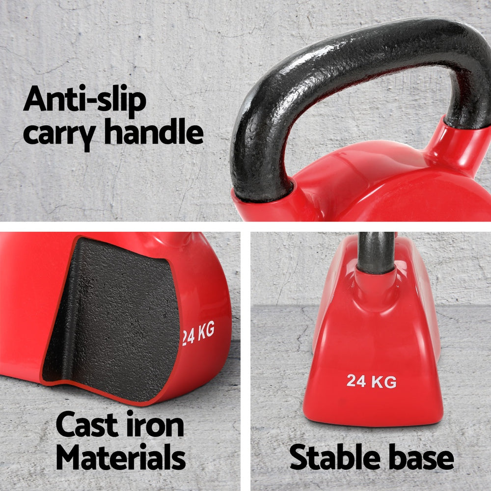 Everfit 24kg Kettlebell Weightlifting Bench Dumbbells Kettle Bell Gym Home FIT-K-KB-24KG-RD