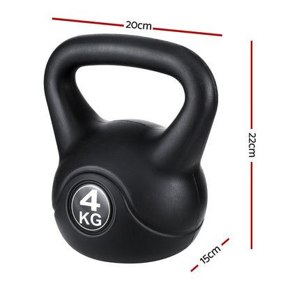 Everfit 4kg Kettlebell Set Weight Lifting Bench Dumbbells Kettle Bell Gym Home FIT-K-KB-4KG-BLACK