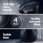 Everfit 4kg Kettlebell Set Weight Lifting Bench Dumbbells Kettle Bell Gym Home FIT-K-KB-4KG-BLACK