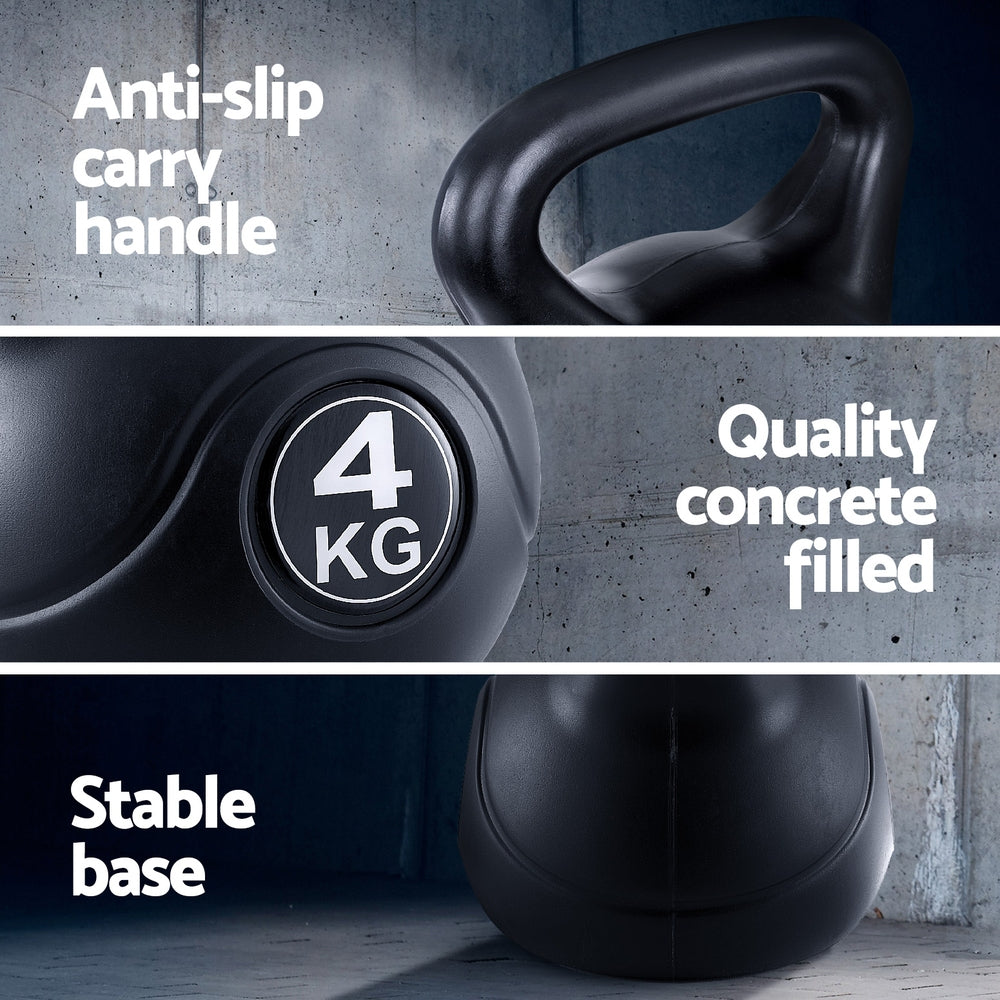 Everfit 4kg Kettlebell Set Weight Lifting Bench Dumbbells Kettle Bell Gym Home FIT-K-KB-4KG-BLACK