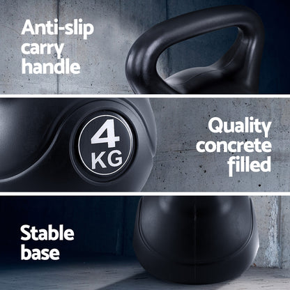 Everfit 4kg Kettlebell Set Weight Lifting Bench Dumbbells Kettle Bell Gym Home FIT-K-KB-4KG-BLACK