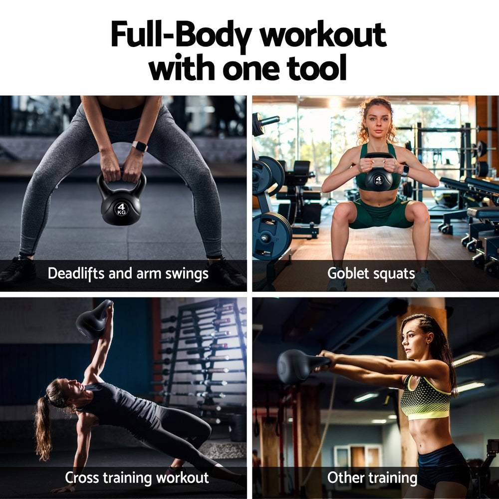 Everfit 4kg Kettlebell Set Weight Lifting Bench Dumbbells Kettle Bell Gym Home FIT-K-KB-4KG-BLACK