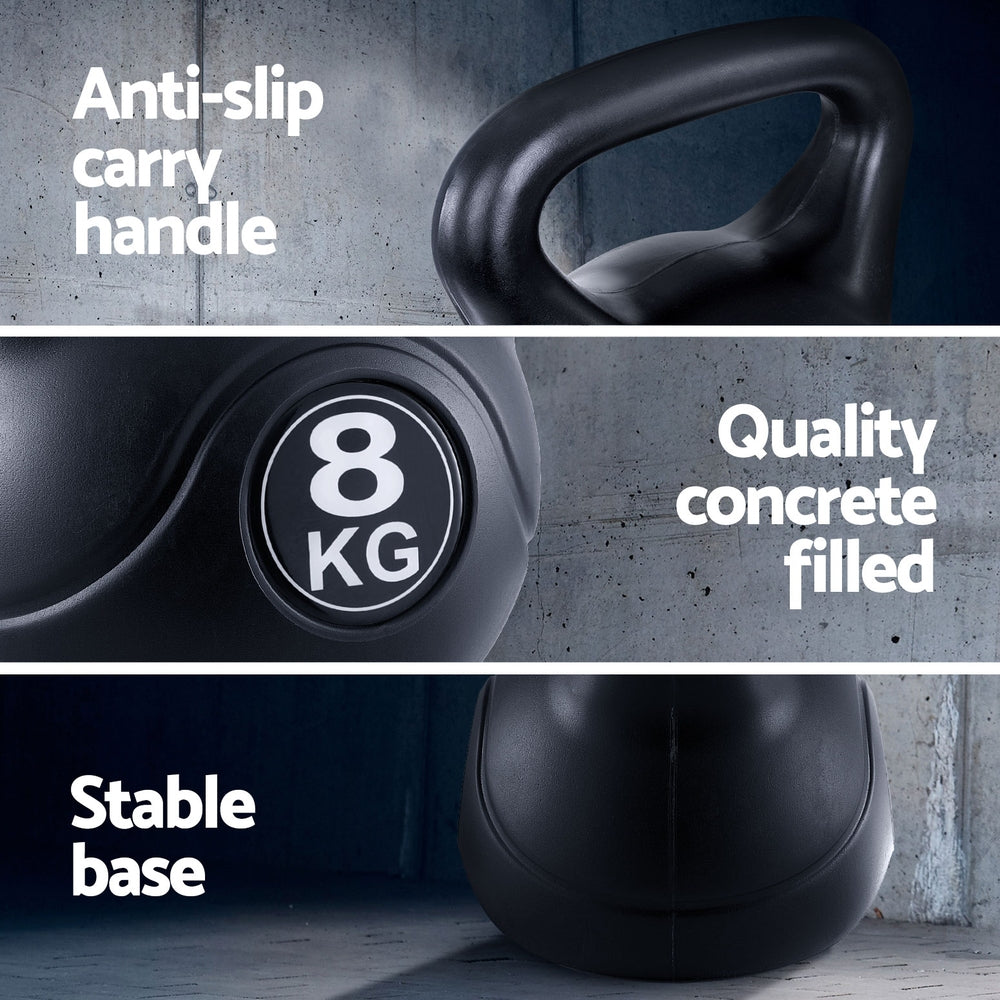 Everfit 8kg Kettlebell Set Weight Lifting Bench Dumbbells Kettle Bell Gym Home FIT-K-KB-8KG-BLACK
