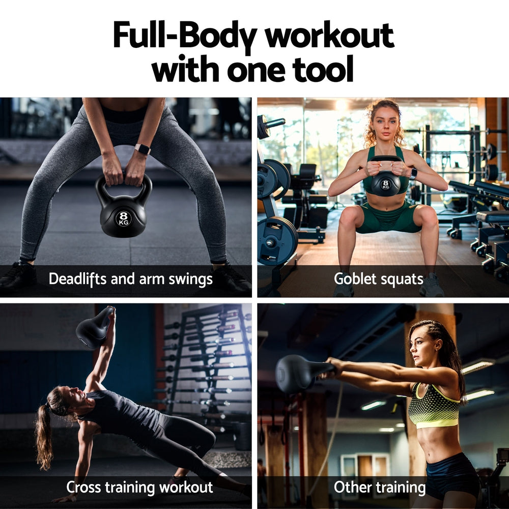 Everfit 8kg Kettlebell Set Weight Lifting Bench Dumbbells Kettle Bell Gym Home FIT-K-KB-8KG-BLACK