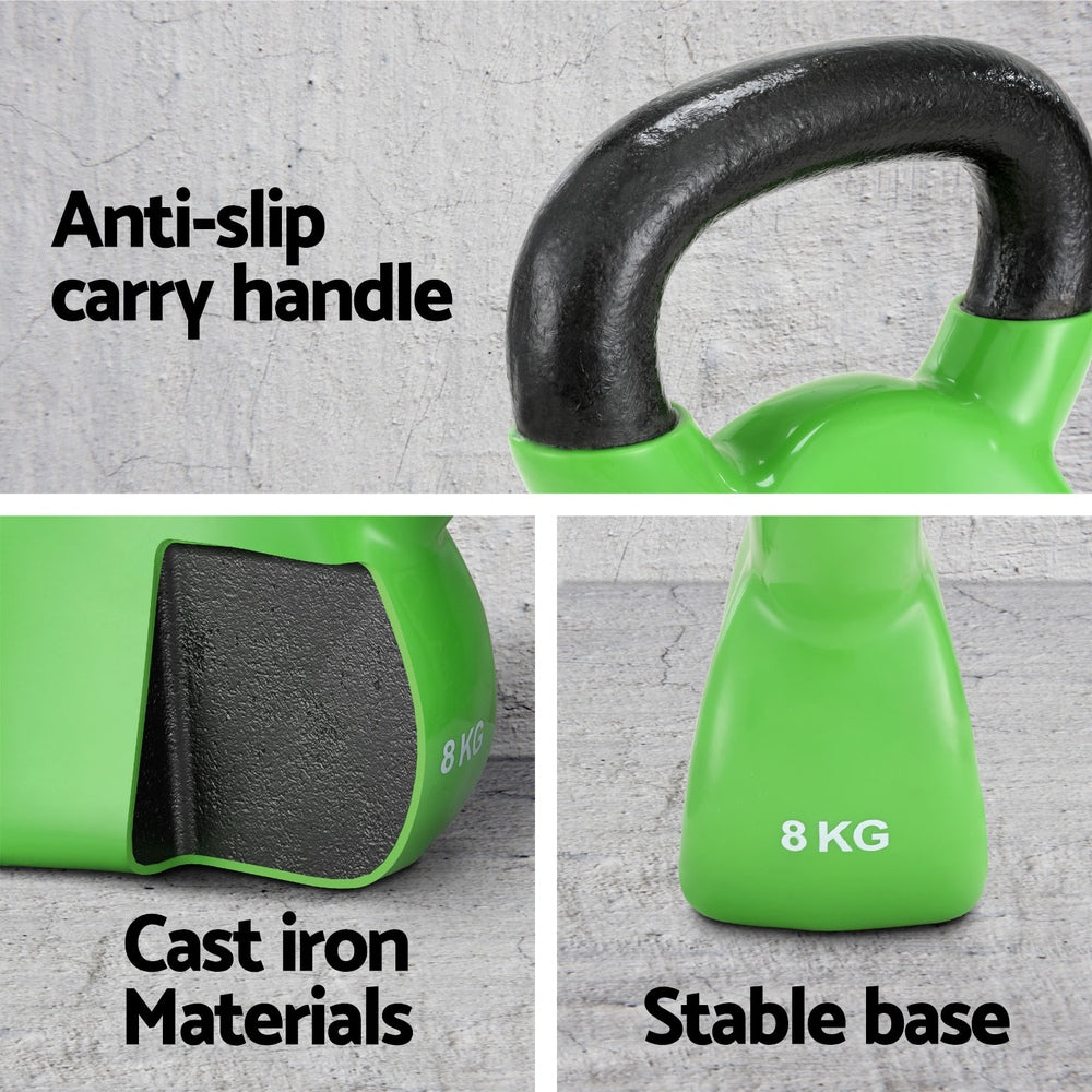 Everfit 8kg Kettlebell Set Weightlifting Bench Dumbbells Kettle Bell Gym Home FIT-K-KB-8KG-GN