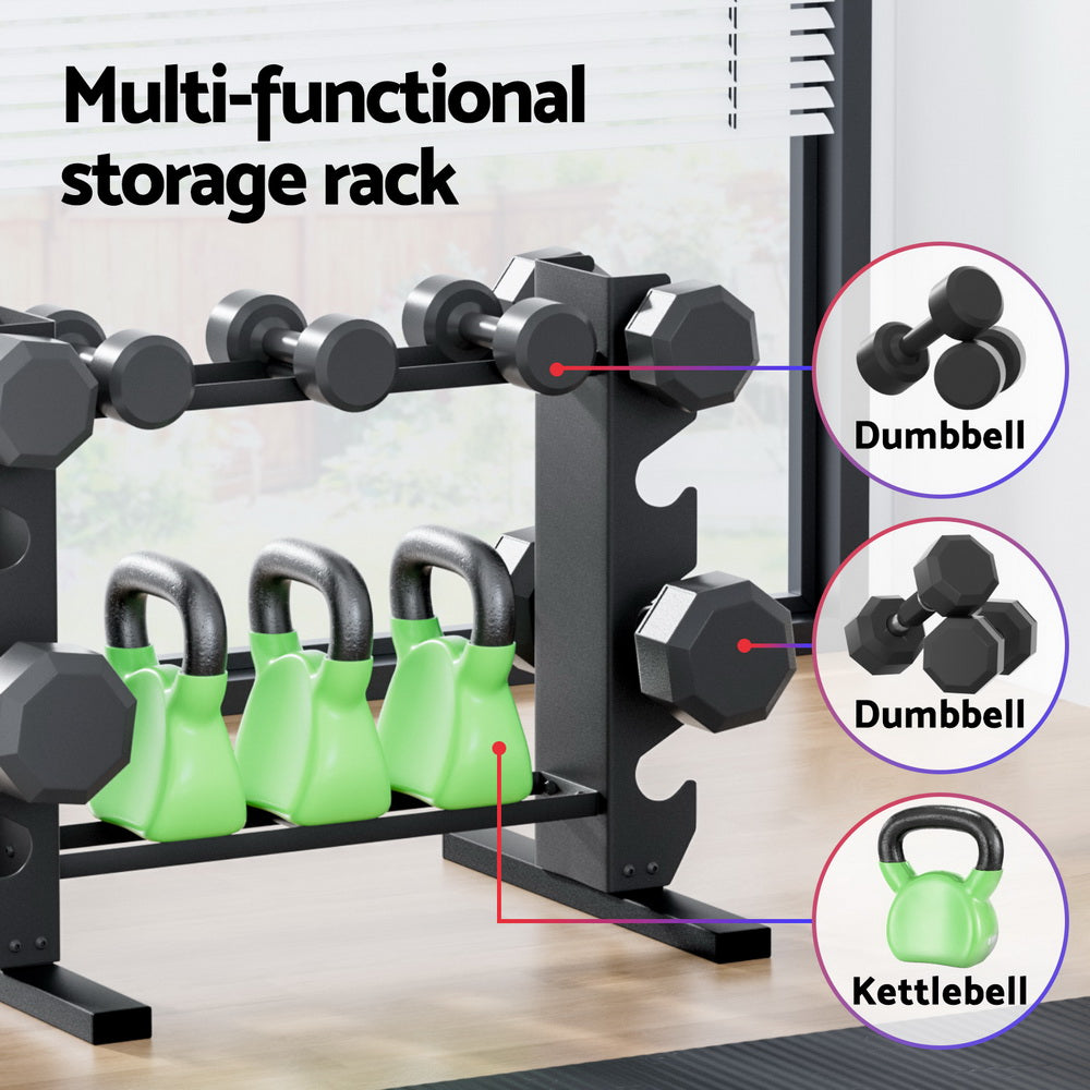 Everfit Dumbbells Rack Dumbbell Kettlebell Stand Home Gym Storage 200kg Capacity FIT-M-RACK-4L