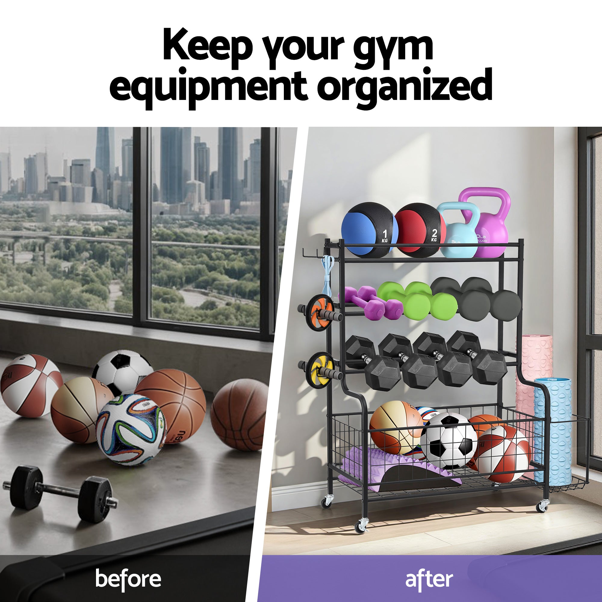 Everfit Dumbbell Rack Weight Rack for Dumbbells Home Gym Storage Black FIT-M-RACK-H-4L