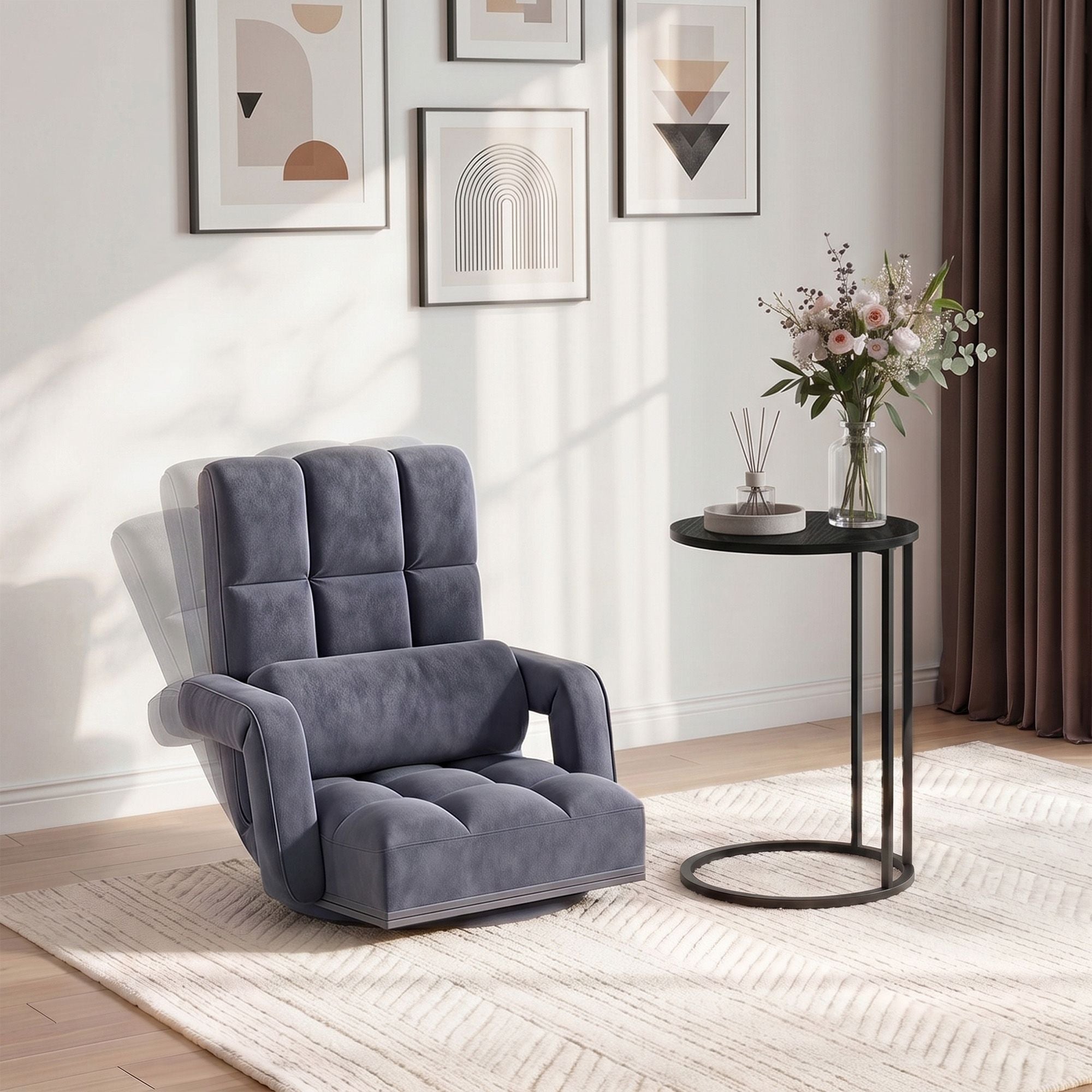 Artiss Floor Sofa Chair & Coffee Table Set, Swivel Lounge Recliner Side Tables FLOOR-0163-G-IND