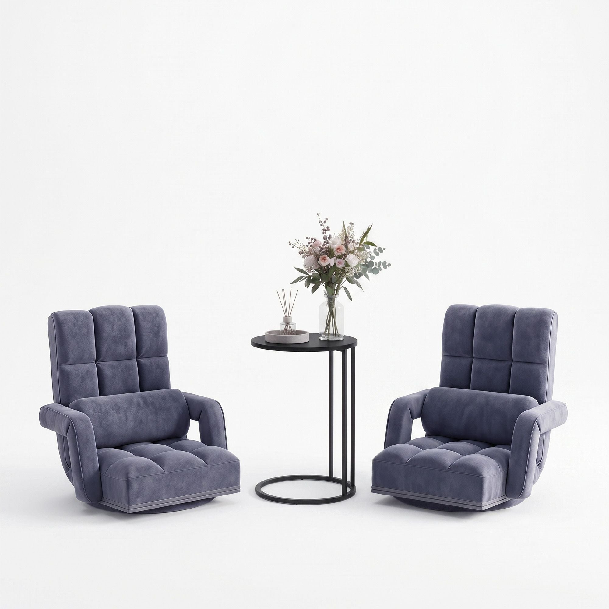 Artiss Floor Sofa Chair & Coffee Table Set, Swivel Lounge Recliner Side Tables FLOOR-0163-G-IND