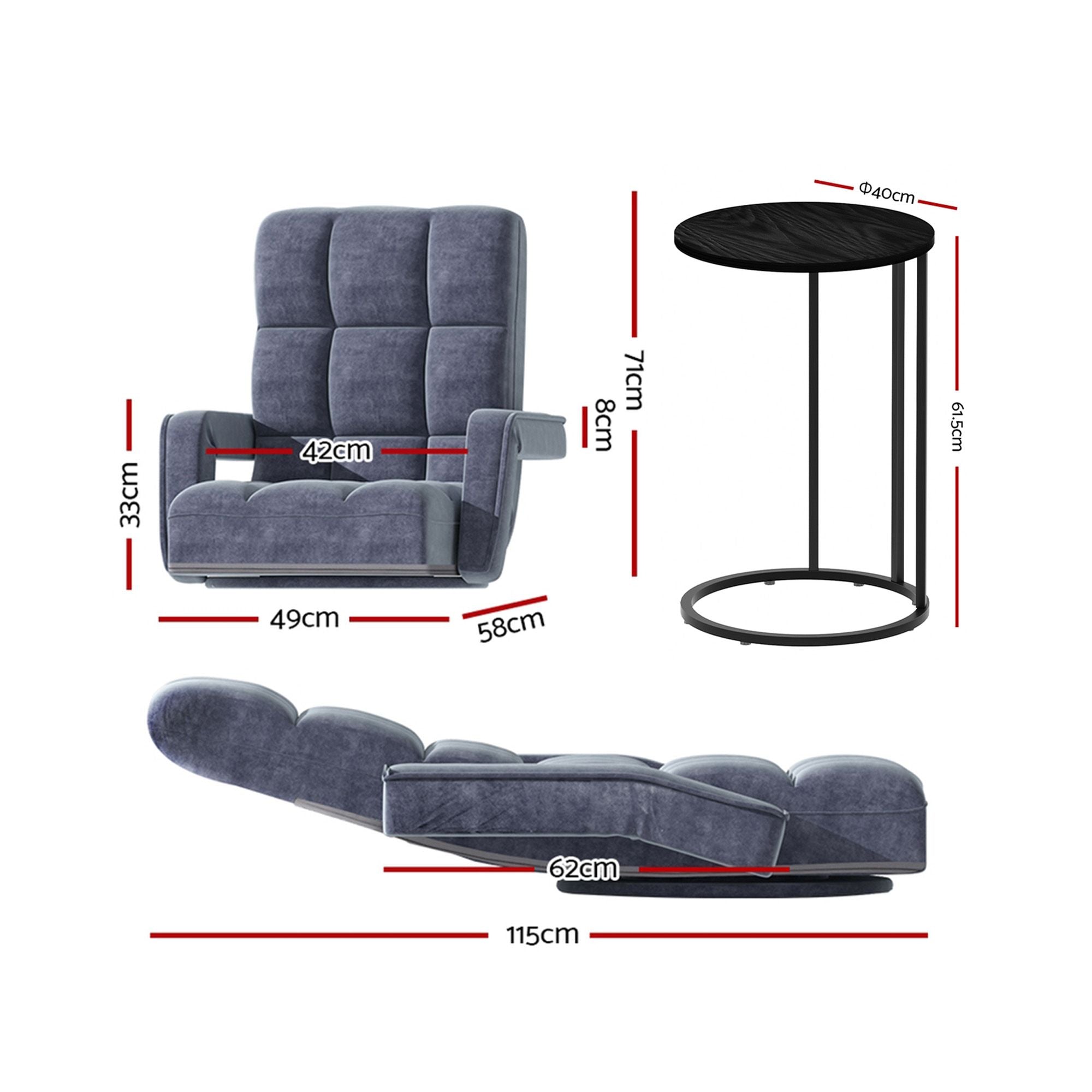 Artiss Floor Sofa Chair & Coffee Table Set, Swivel Lounge Recliner Side Tables FLOOR-0163-G-IND