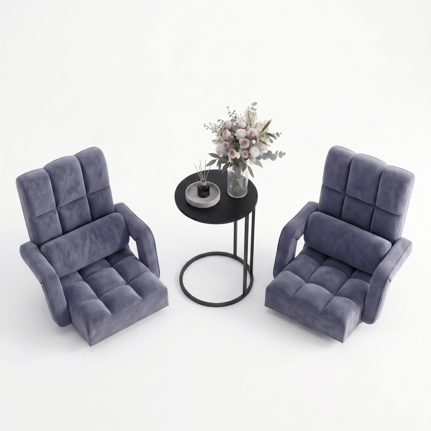 Artiss Floor Sofa Chair & Coffee Table Set, Swivel Lounge Recliner Side Tables FLOOR-0163-G-IND
