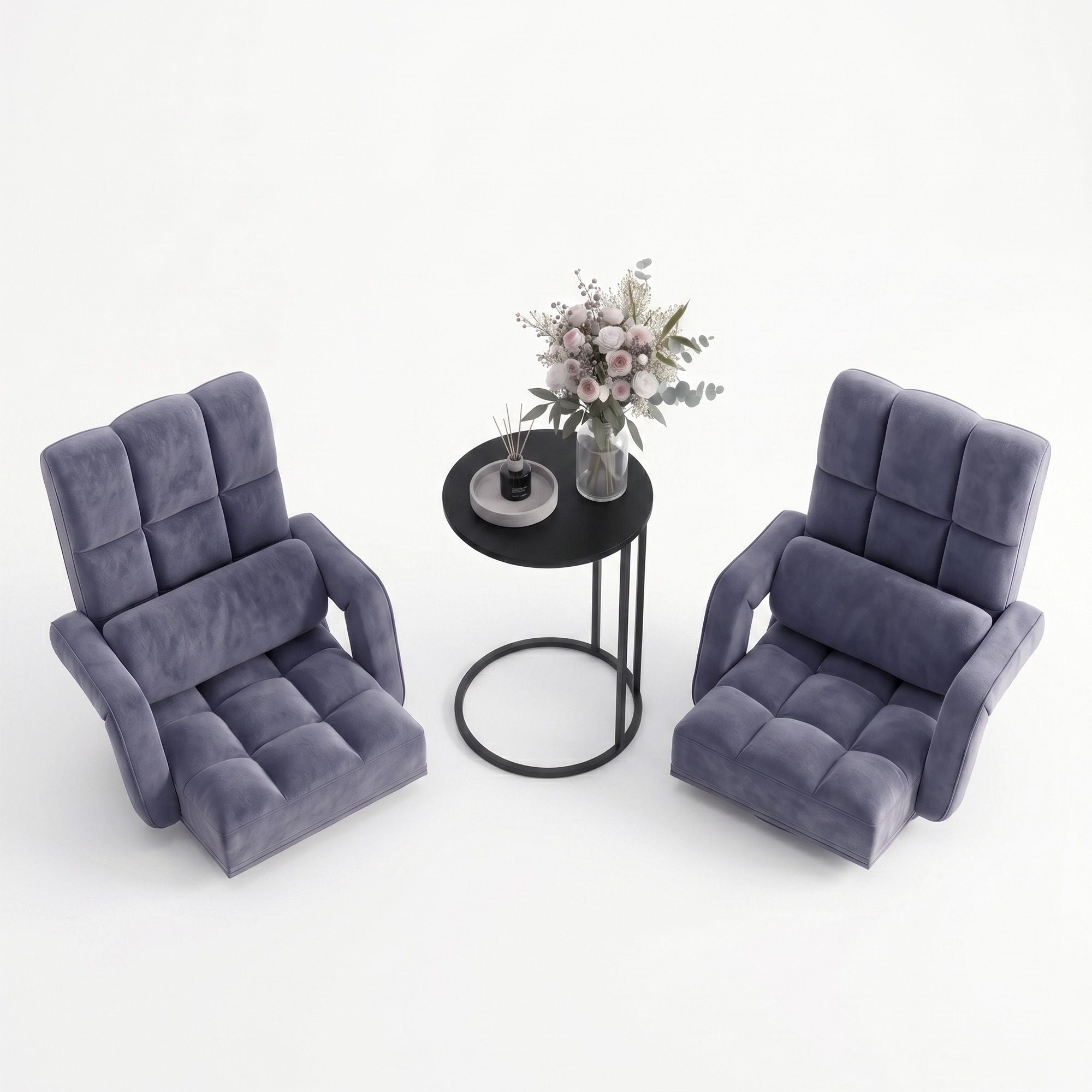 Artiss Floor Sofa Chair & Coffee Table Set, Swivel Lounge Recliner Side Tables FLOOR-0163-G-IND