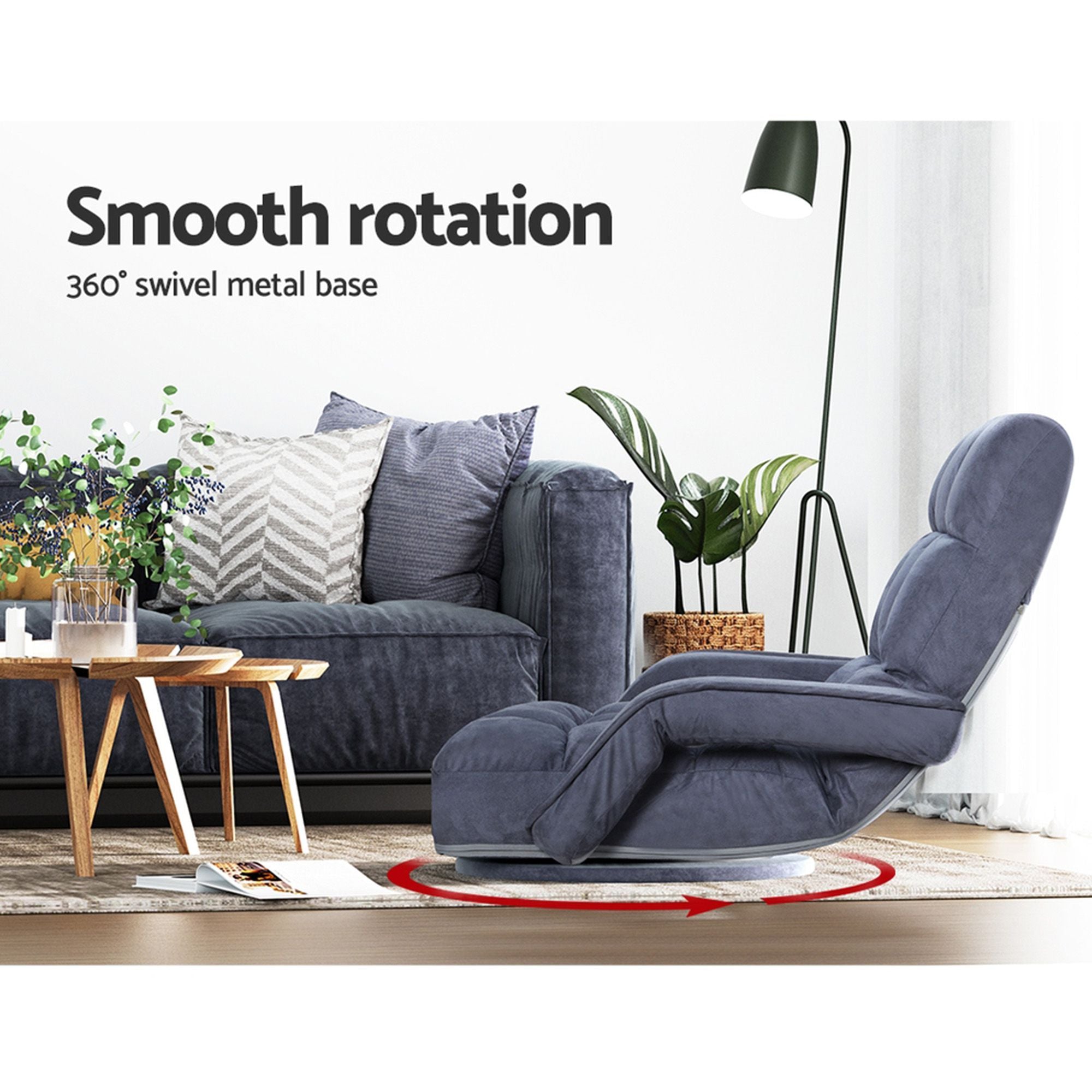 Artiss Floor Sofa Chair & Coffee Table Set, Swivel Lounge Recliner Side Tables FLOOR-0163-G-IND