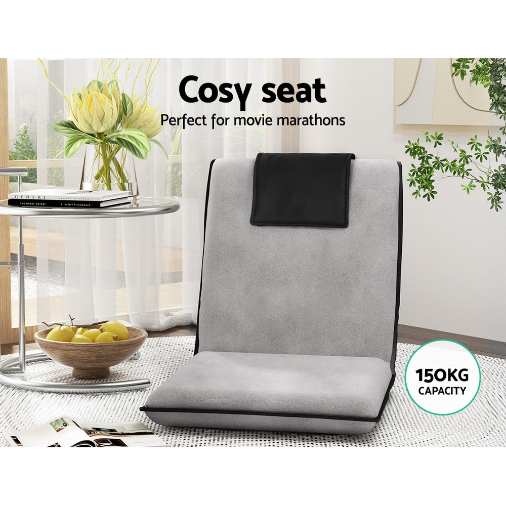 Artiss 2X Floor Lounge Sofa Bed Floor Cushion Velvet Grey FLOOR-0166D-GYX2