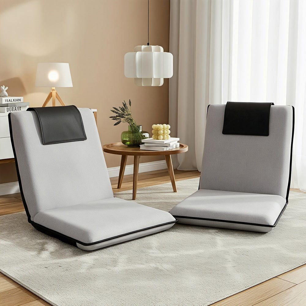 Artiss 2X Floor Lounge Sofa Bed Floor Cushion Velvet Grey FLOOR-0166D-GYX2