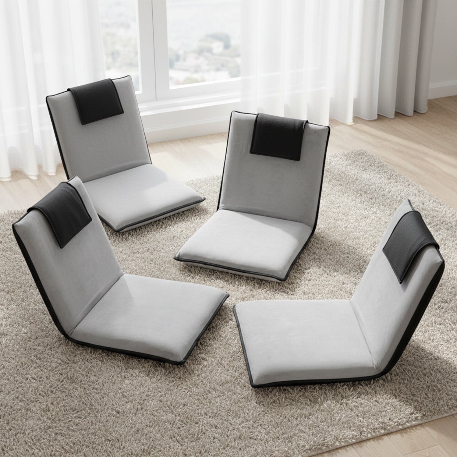 Artiss 4X Floor Lounge Sofa Bed Floor Cushion Velvet Grey FLOOR-0166D-GYX4