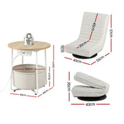 Artiss Floor Lounge & Round Coffee Table Side End Table with Charging Station Set FLOOR-03LIN-V-COF03