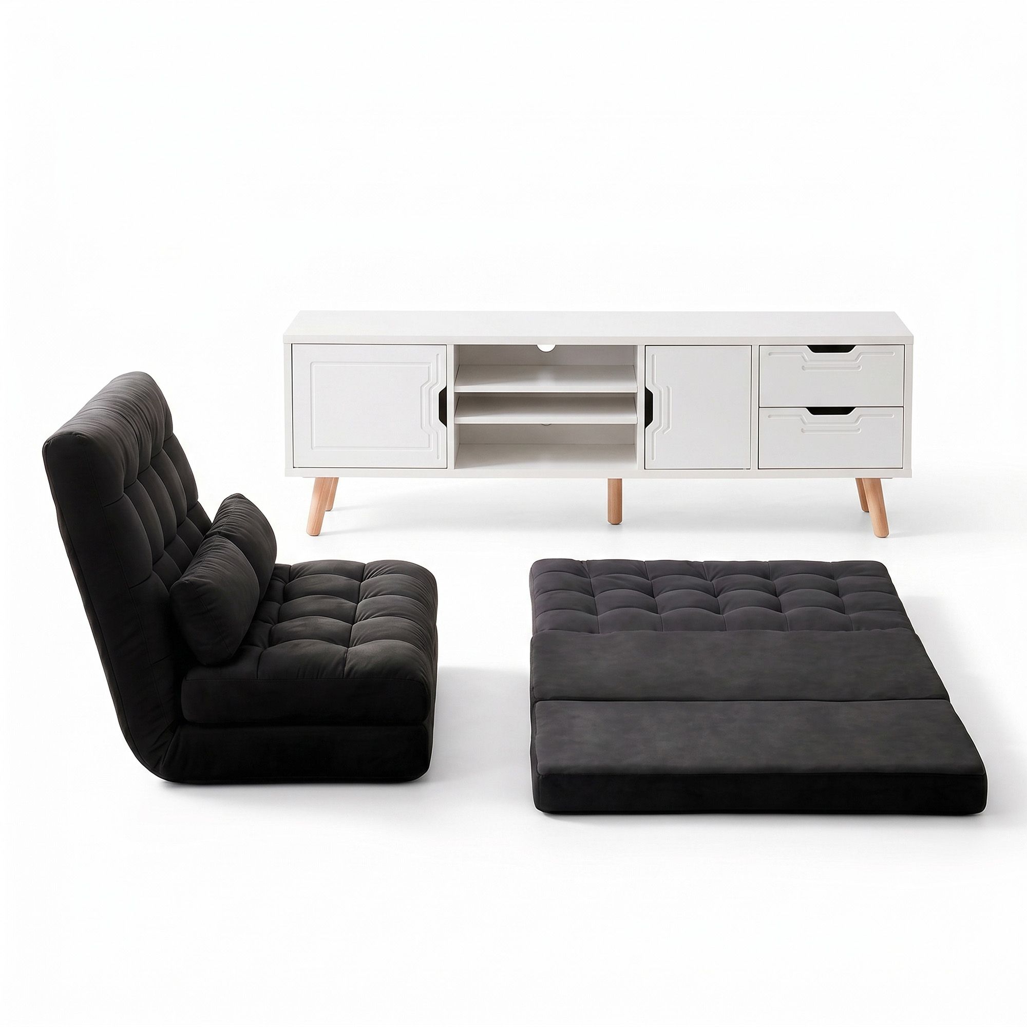 Artiss Sofa Bed Adjustable Floor Chair & TV Unit 120cm Entertainment Cabinet Set FLOOR-170SUE-E-TV01