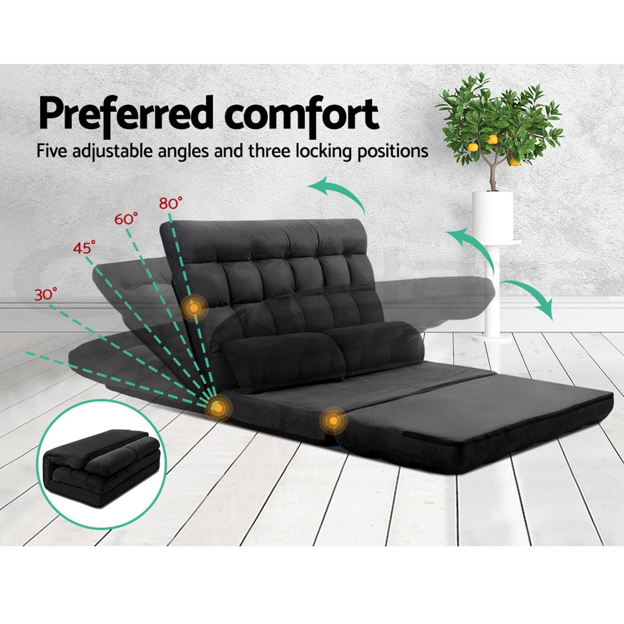 Artiss Sofa Bed Adjustable Floor Chair & TV Unit 120cm Entertainment Cabinet Set FLOOR-170SUE-E-TV01