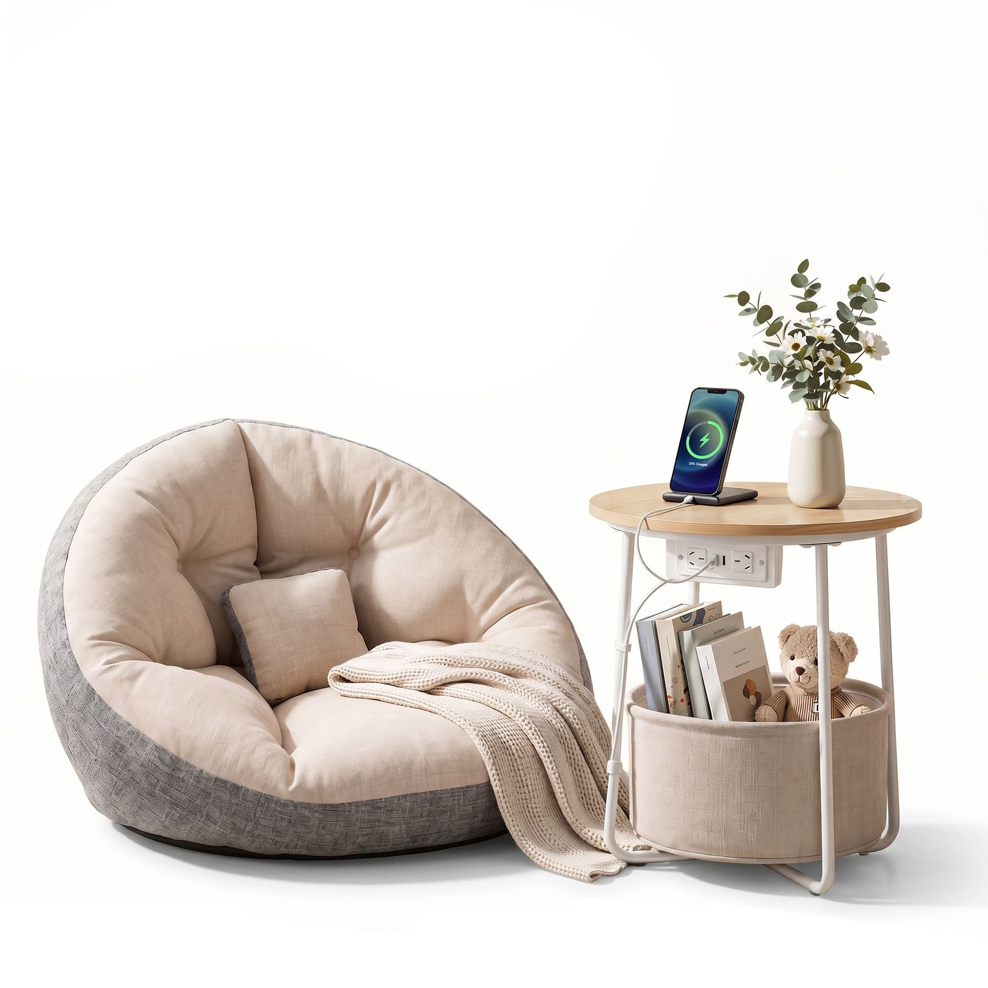 Artiss Floor Lounge and Coffee Table w/ Charging Station Set FLOOR-180LIN-V-COF-03