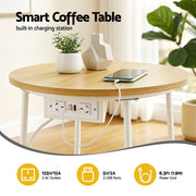Artiss Floor Lounge and Coffee Table w/ Charging Station Set FLOOR-180LIN-V-COF-03