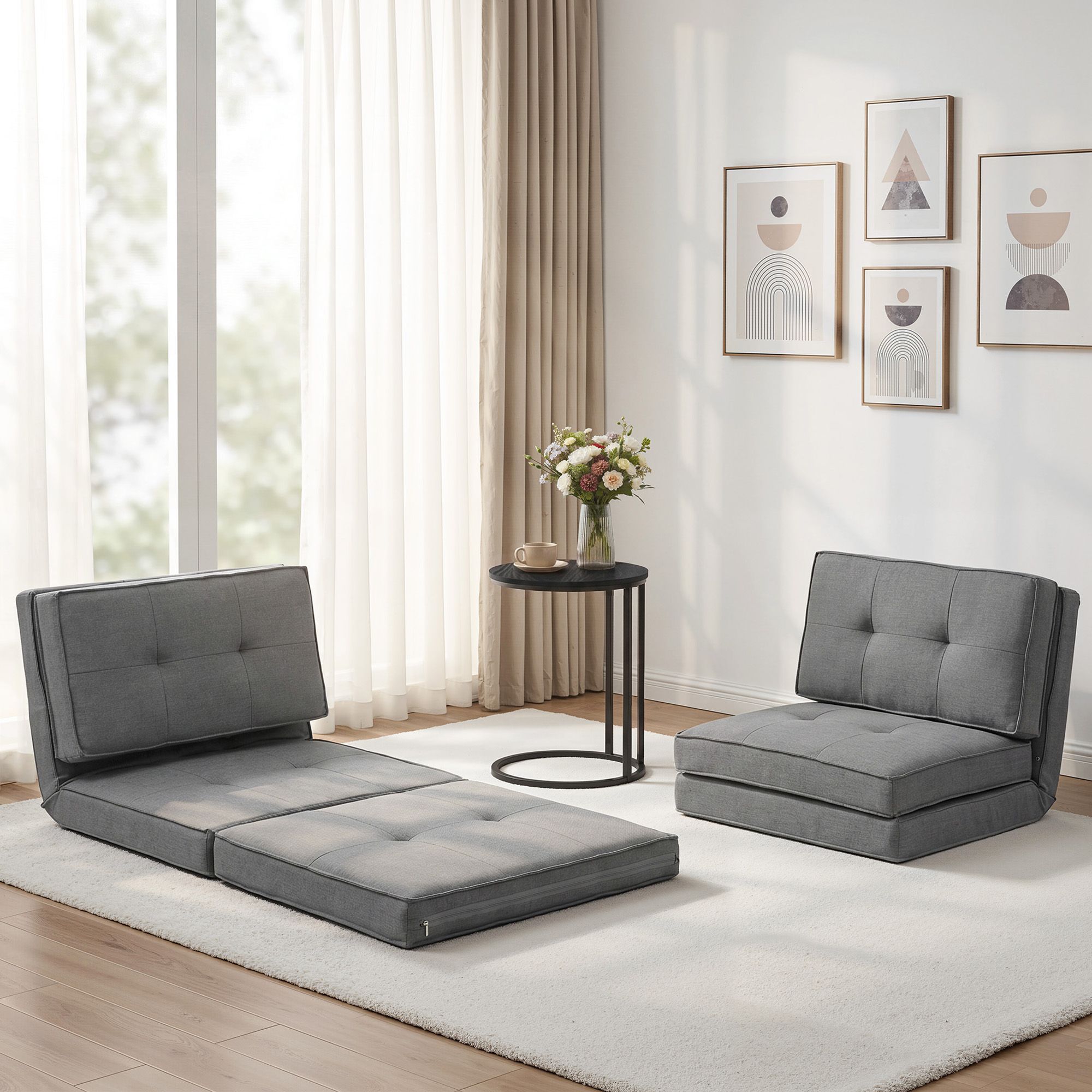 Artiss Single Sofa Bed and Side Table Set, Adjustable Recliner Narrow End Table FLOOR-19LIN-COF-01