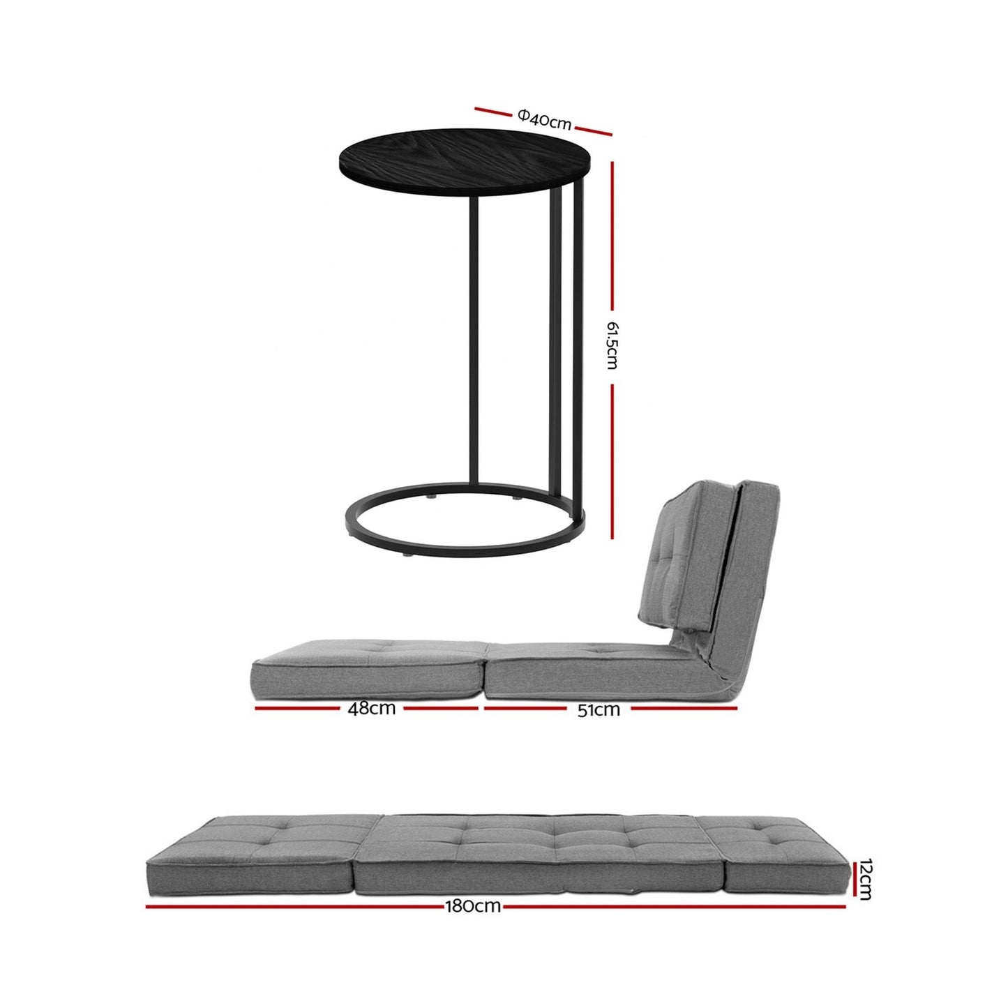 Artiss Single Sofa Bed and Side Table Set, Adjustable Recliner Narrow End Table FLOOR-19LIN-COF-01